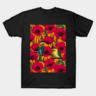 Bee eaters and poppies on orange T-Shirt